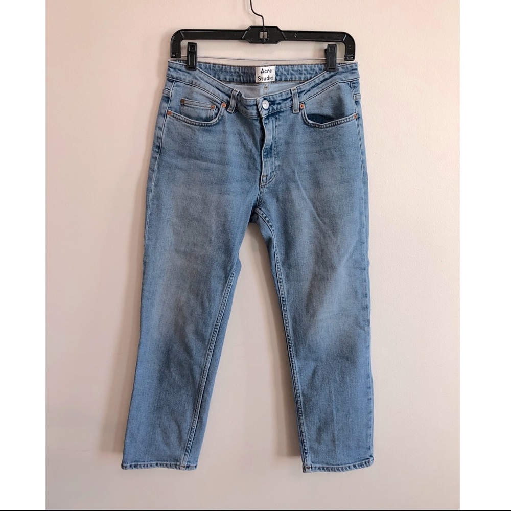 Acne mid rise slim leg jean, 30x32, light wash